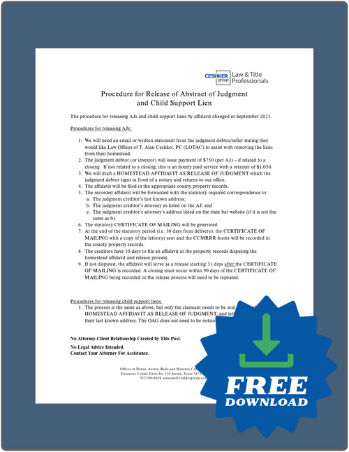 Procedure for Release of Abstract of Judgment and Child Support